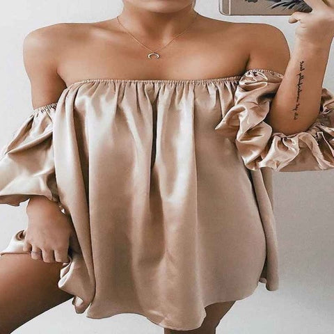 Fashion Women Summer Casual Loose Short Mini Dress Evening Party Strapless Off Shoulder Dress