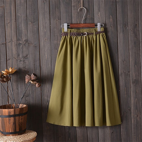 Surmiitro Midi Knee Length Summer Skirt Women With Belt 2019 Fashion Korean Ladies High Waist Pleated A-line School Skirt Female