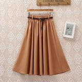 Surmiitro Midi Knee Length Summer Skirt Women With Belt 2019 Fashion Korean Ladies High Waist Pleated A-line School Skirt Female