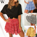 Womail Skirt Women Summer 2019 New Fashion Bohe High Waist Ruffled Floral Print Beach Short Skirt  NEW 2019 M27