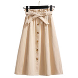 Women Skirts Fashion 2019 High Waist Skirt Women Spring Summer Midi Skirts Womens Elastic Waist A Line Ladies Skirts With Belt
