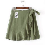 sexy mini skirt Fashion Women Solid Ruffles  Bandage  Lace Up  Short Skirt A-Line Pleated Chiffon Boho Beach Wrap skirt 038