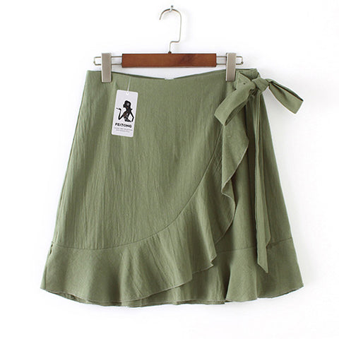 sexy mini skirt Fashion Women Solid Ruffles  Bandage  Lace Up  Short Skirt A-Line Pleated Chiffon Boho Beach Wrap skirt 038