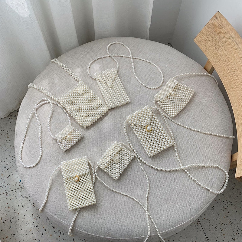 Brand Hand-woven Pearl Bags Solid Color Square Shoulder Bag Elegant Evening Clutch Purses Party Vintage Luxury Handbags New 2019