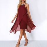 Plus Size Women Summer Round Neck Fashion Chiffon Sleeveless Dress Irregular Double Layer Beach Party sexy Loose Dresses